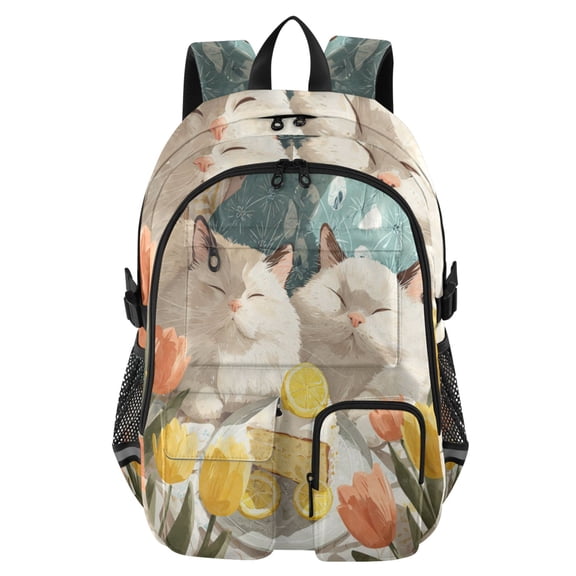 DIXRUYEE Cats with Cake Backpack for School 14Laptop Compatible with Reflective Safety Strips