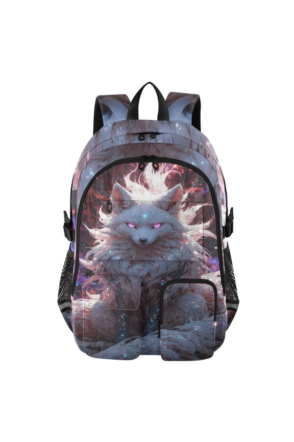 Celestial Glow Fox Backpack for School 14Laptop Compatible with Reflective Safety Strips