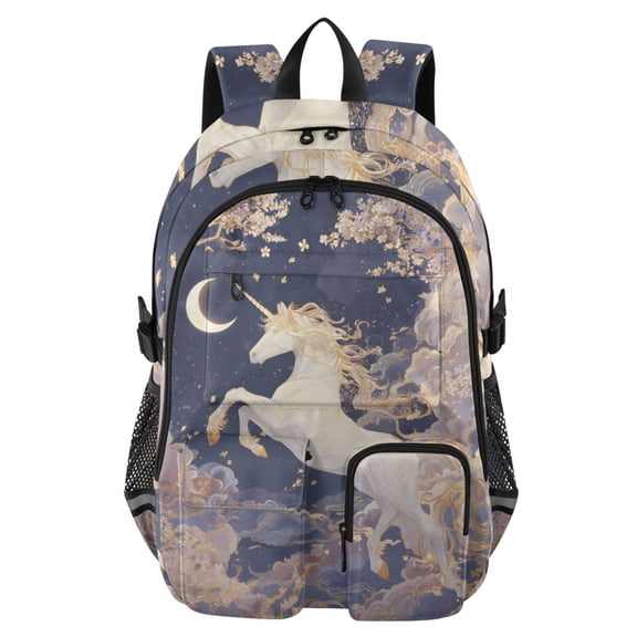 DIXRUYEE Cherry Blossoms Unicorn Backpack for School 14Laptop Compatible with Reflective Safety Strips