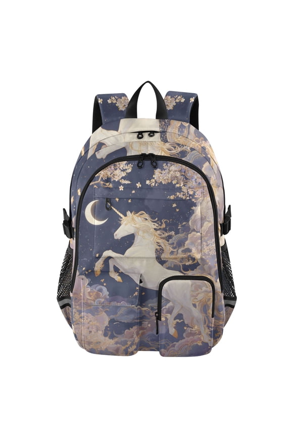 Cherry Blossoms Unicorn Backpack for School 14Laptop Compatible with Reflective Safety Strips