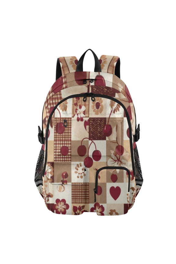 Cherry Quilt Backpack for School 14Laptop Compatible with Reflective Safety Strips