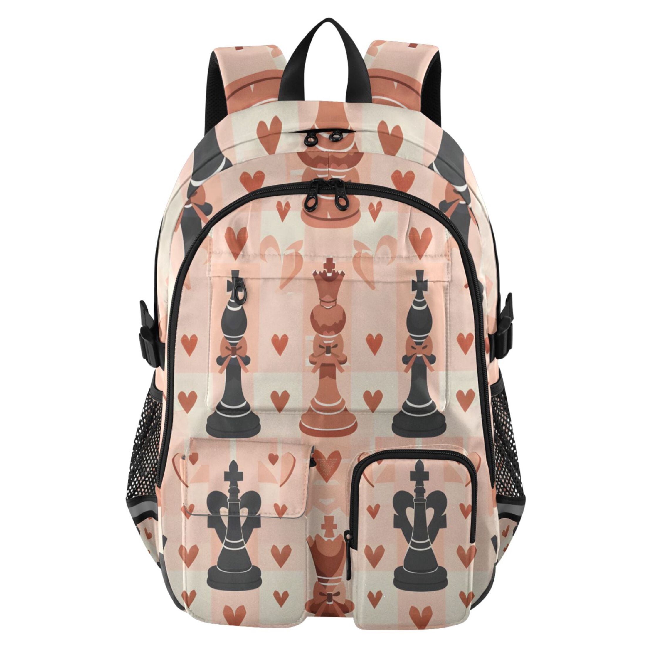 DIXRUYEE Chess Orange Heart Bow Pattern Backpack for School 14”Laptop ...