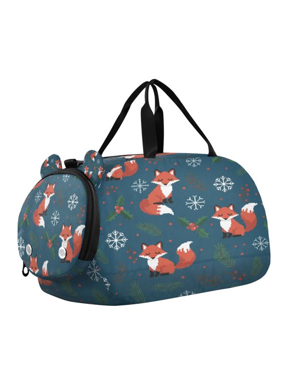 Christmas Fox Scale Duffel Bag With Ventilated Shoe Pocket & Adjustable Strap for Gym, Dance & Travel