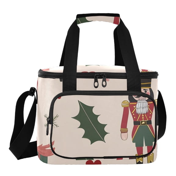 DIXRUYEE Christmas Nutcracker Leave Heart Snowflake Pattern Cooler BagWaterproof 600D Oxford Cloth Leakproof Lunch Bag with Multiple Pockets for Picnics, Potlucks, Barbecues, Outdoor Activities