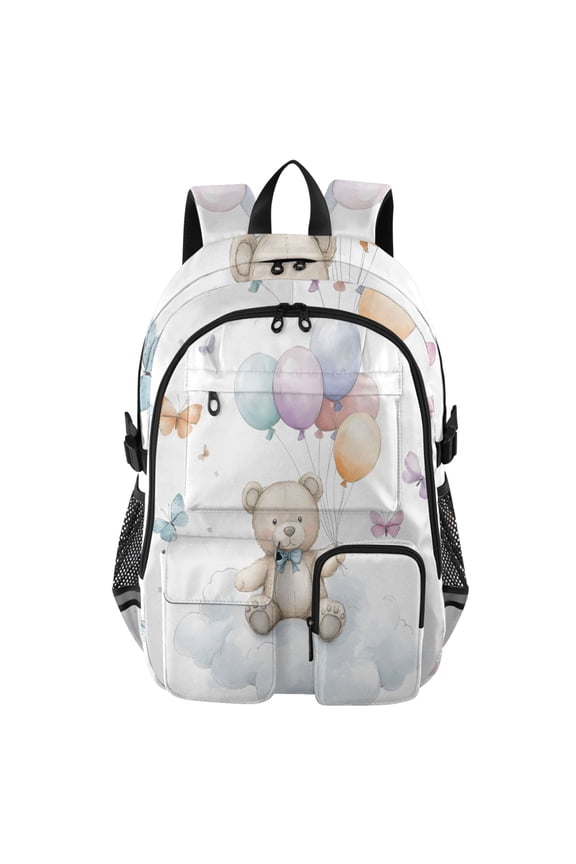 Cloudy Balloon Bear Backpack for School 14Laptop Compatible with Reflective Safety Strips