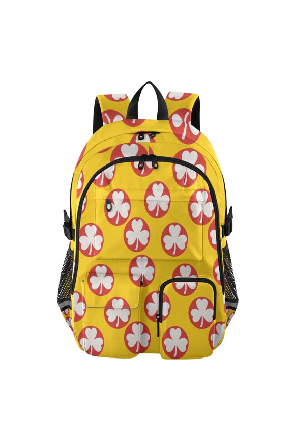 Clover in Red Circle Pattern Backpack for School 14Laptop Compatible with Reflective Safety Strips