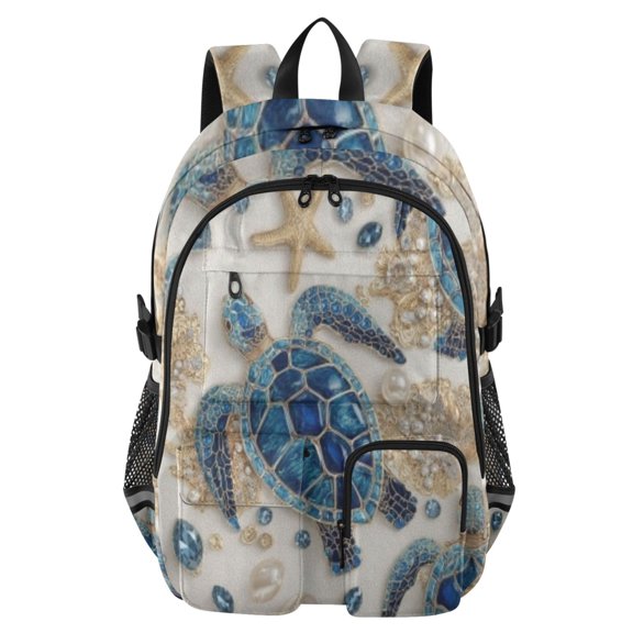 DIXRUYEE Cobalt Embellished Turtle Backpack for School 14Laptop Compatible with Reflective Safety Strips