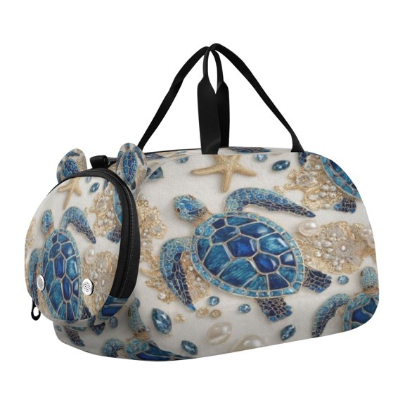 DIXRUYEE Cobalt Embellished Turtle Scale Duffel Bag With Ventilated Shoe Pocket & Adjustable Strap for Gym, Dance & Travel