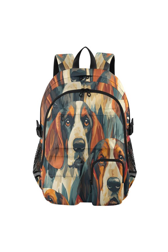 Colorful Basset Hound Pattern Backpack for School 14Laptop Compatible with Reflective Safety Strips