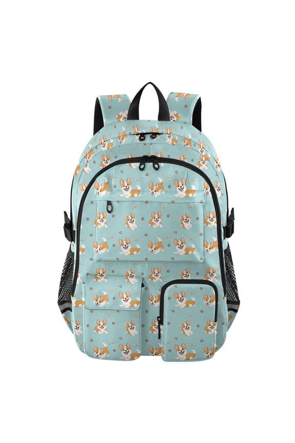 Corgi Bone Pattern Pattern Backpack for School 14Laptop Compatible with Reflective Safety Strips