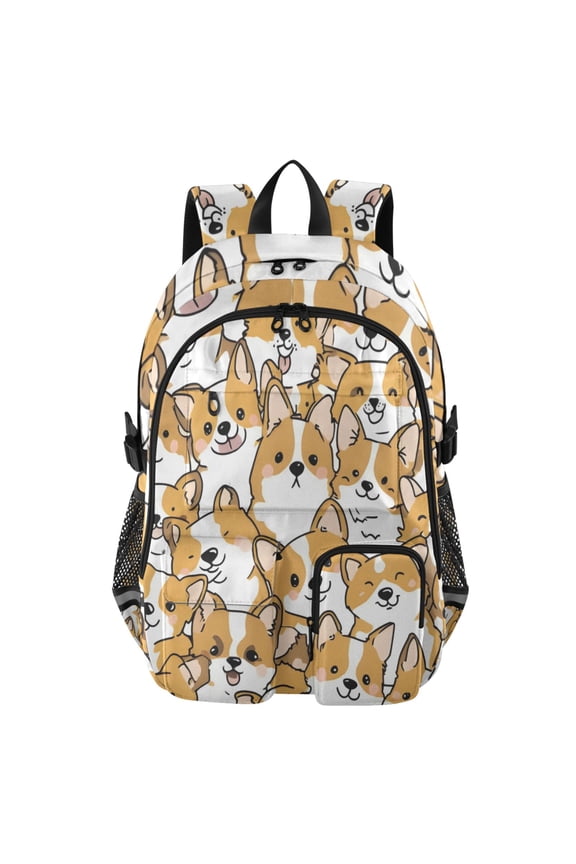 Corgi Crowd Backpack for School 14Laptop Compatible with Reflective Safety Strips