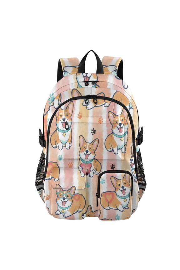 Corgi Dog Paws Backpack for School 14Laptop Compatible with Reflective Safety Strips