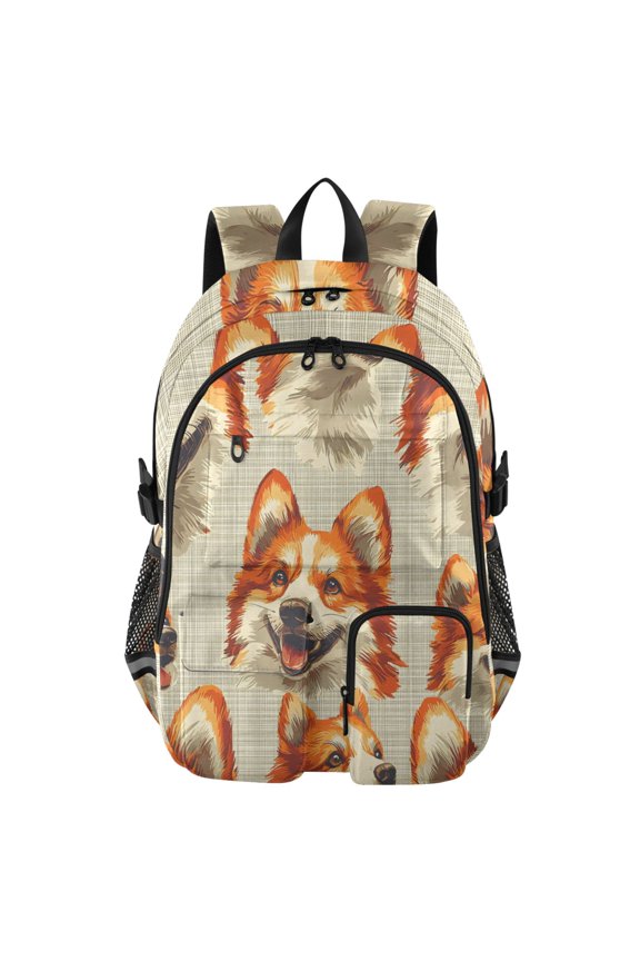 Corgi Face Pattern Backpack for School 14Laptop Compatible with Reflective Safety Strips