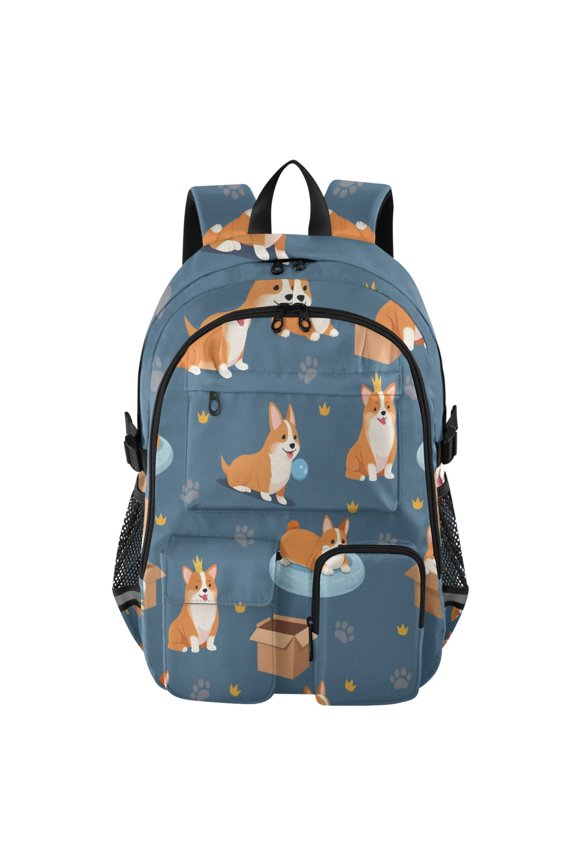 Corgi Footprint Pattern Backpack for School 14Laptop Compatible with Reflective Safety Strips