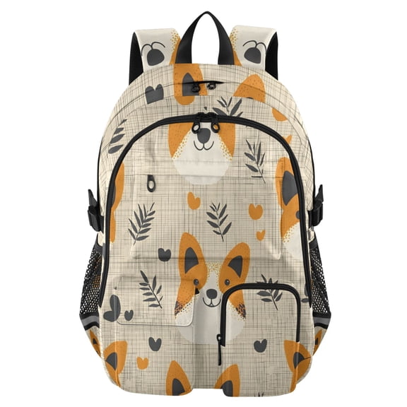 DIXRUYEE Corgi Heart Leaf Pattern Backpack for School 14Laptop Compatible with Reflective Safety Strips