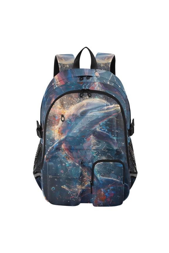 Cosmic Dolphin Backpack for School 14Laptop Compatible with Reflective Safety Strips