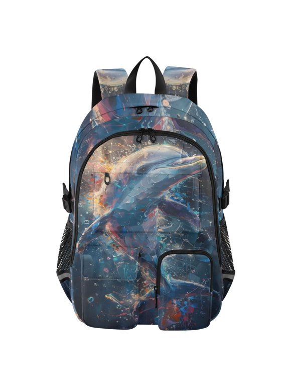 Cosmic Dolphin Backpack for School 14”Laptop Compatible with Reflective Safety Strips