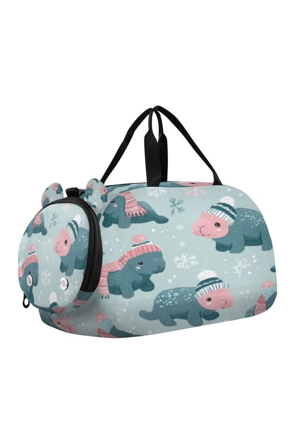 Cozy Woolly Mammoth Winter Scale Duffel Bag With Ventilated Shoe Pocket & Adjustable Strap for Gym, Dance & Travel