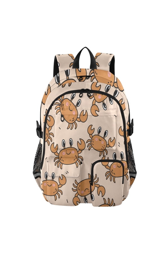 Crabs Doodles Backpack for School 14Laptop Compatible with Reflective Safety Strips