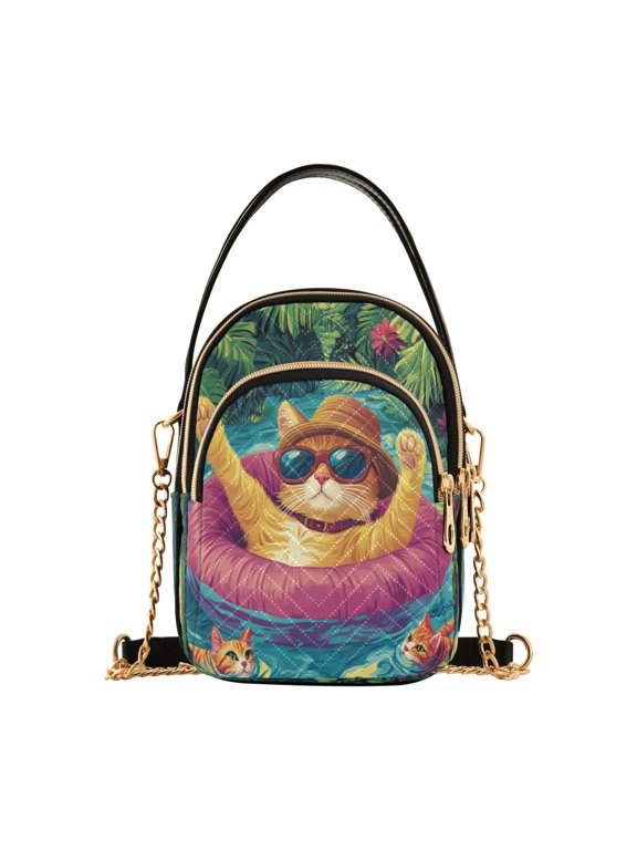 Cross Body Fashion Shoulder Waist Purse Bags Chillin' Kitty Pocket Handbags