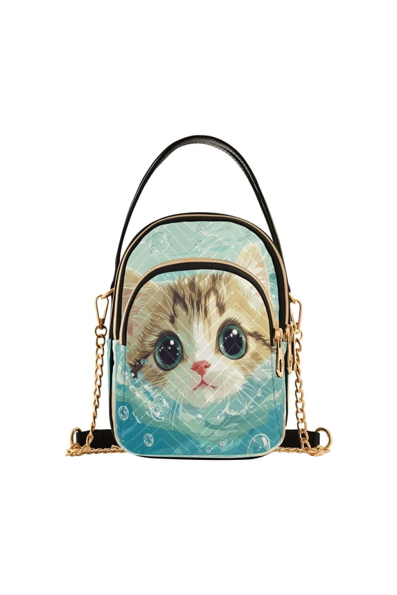 Cross Body Fashion Shoulder Waist Purse Bags Curious Kitten in Water Pocket Handbags
