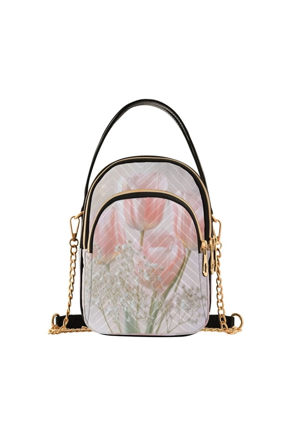 Cross Body Fashion Shoulder Waist Purse Bags Elegant Pink Tulips Pocket Handbags