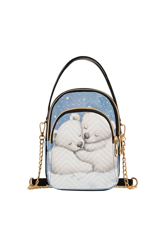 Cross Body Fashion Shoulder Waist Purse Bags Frozen Cuddle with Polar Bears Pocket Handbags