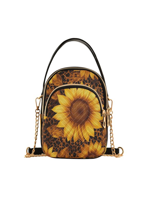 Cross Body Fashion Shoulder Waist Purse Bags Golden Sunflower Patterns Pocket Handbags