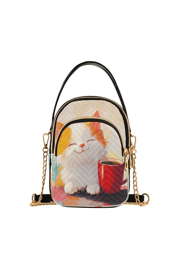 Cross Body Fashion Shoulder Waist Purse Bags Joyful Kitty with A Mug Pocket Handbags