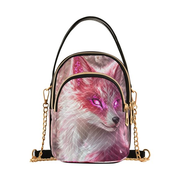 Cross Body Fashion Shoulder Waist Purse Bags Pink Fox with Glowing Eyes Pocket Handbags