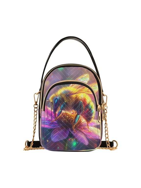 Cross Body Fashion Shoulder Waist Purse Bags Radiant Bee Amidst Colorful Blossoms Pocket Handbags