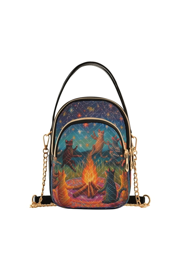 Cross Body Fashion Shoulder Waist Purse Bags Starry Cat Gathering Around The Fire Pocket Handbags