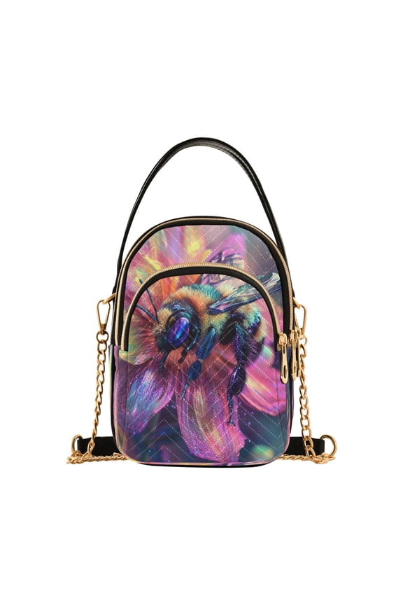 Cross Body Fashion Shoulder Waist Purse Bags Vibrant Bee on A Radiant Bloom Pocket Handbags