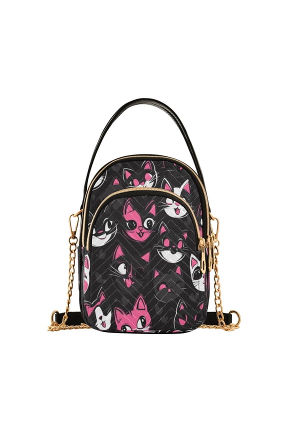 Cross Body Fashion Shoulder Waist Purse Bags Whimsical Cat Smile Pattern Pocket Handbags