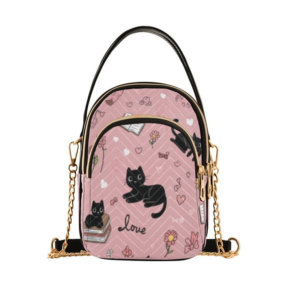 DIXRUYEE Cross Body Shoulder Handbags Bags Fashion Blush - Toned Cat and Charm Collage Pattern