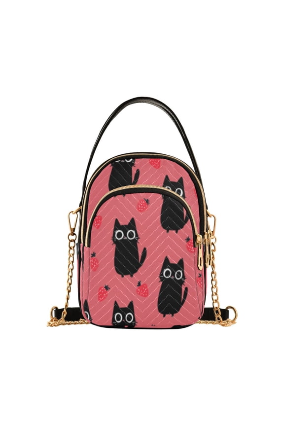 Cross Body Shoulder Handbags Bags Fashion Cat & Strawberry Pink Fun Pattern