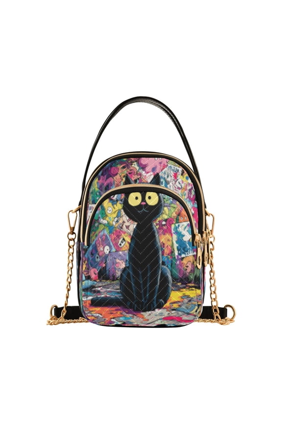Cross Body Shoulder Handbags Bags Fashion Noir Cat Neon City Pattern