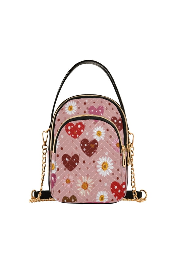 Cross Body Shoulder Handbags Bags Fashion Pink Heart - Daisy Fusion Pattern