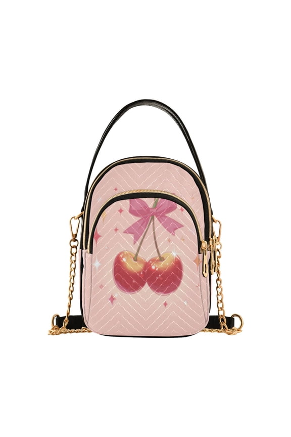 Cross Body Shoulder Handbags Bags Fashion Sparkly Cherry Ribbon Charm Pattern