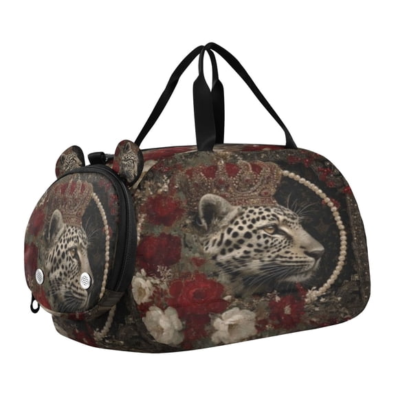 DIXRUYEE Crowned Leopard Roses Pearls Scale Duffel Bag With Ventilated Shoe Pocket & Adjustable Strap for Gym, Dance & Travel