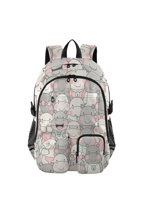 Cute Baby Hippo Backpack for School 14”Laptop Compatible with Reflective Safety Strips