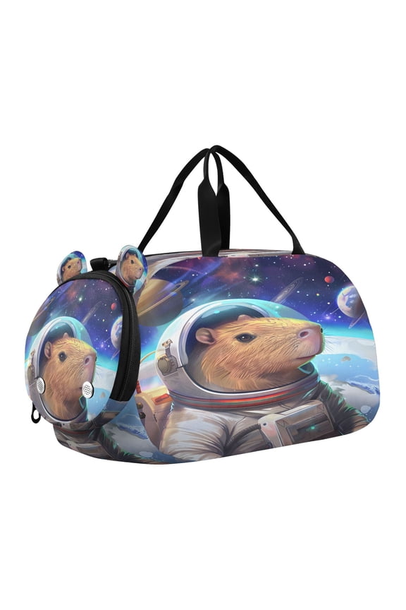 Cute Capybara Planet Scale Duffel Bag With Ventilated Shoe Pocket & Adjustable Strap for Gym, Dance & Travel