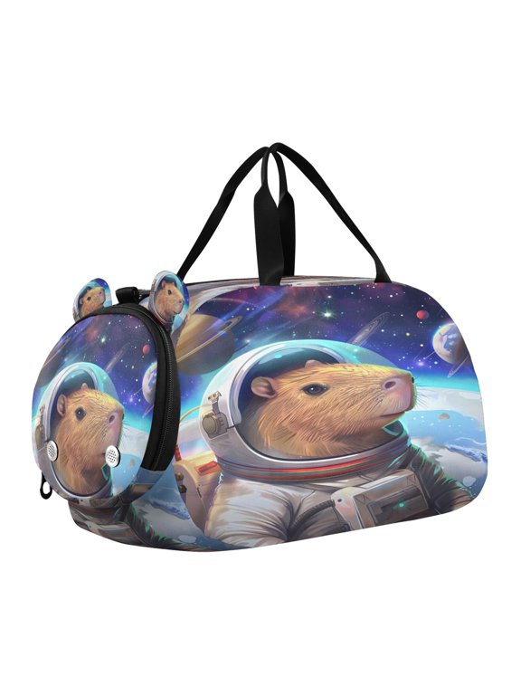 Cute Capybara Planet Scale Duffel Bag With Ventilated Shoe Pocket & Adjustable Strap for Gym, Dance & Travel