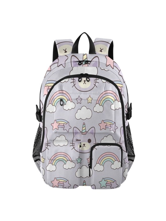 Cute Cat Caticorn Kitten Unicorn Backpack for School 14Laptop Compatible with Reflective Safety Strips