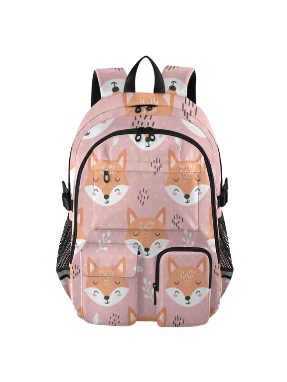 Cute Fox Backpack for School 14”Laptop Compatible with Reflective Safety Strips