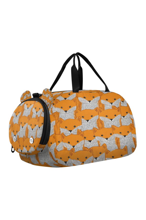 Cute Fox Pattern Scale Duffel Bag With Ventilated Shoe Pocket & Adjustable Strap for Gym, Dance & Travel