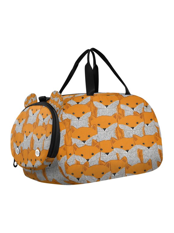 Cute Fox Pattern Scale Duffel Bag With Ventilated Shoe Pocket & Adjustable Strap for Gym, Dance & Travel