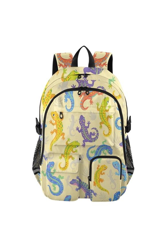 Cute Lizard Pattern Backpack for School 14Laptop Compatible with Reflective Safety Strips