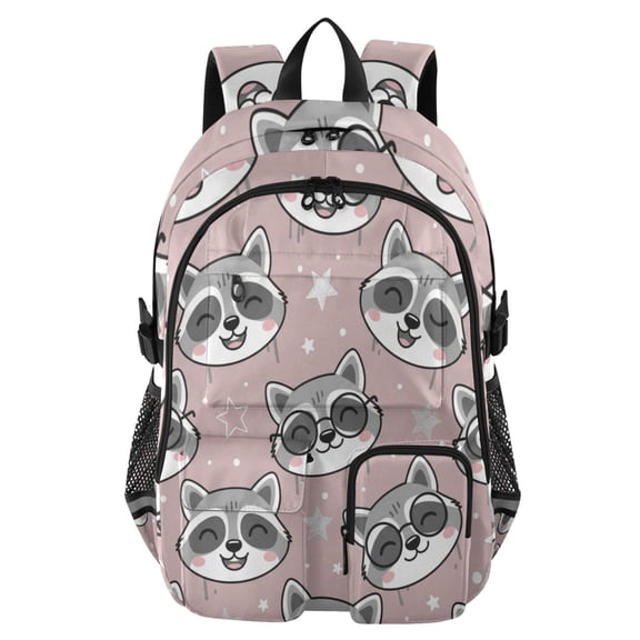 DIXRUYEE Cute Raccoon Backpack for School 14Laptop Compatible with Reflective Safety Strips