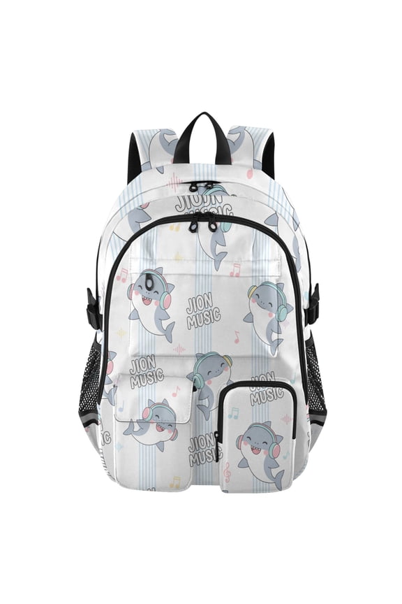 Cute Shark Backpack for School 14Laptop Compatible with Reflective Safety Strips